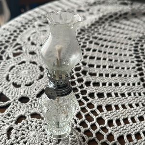 Vintage Miniature Clear Beaded Glass Fairy Oil Hurricane Lamp